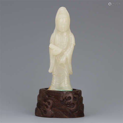 CHINESE WHITE JADE STANDING GUANYIN