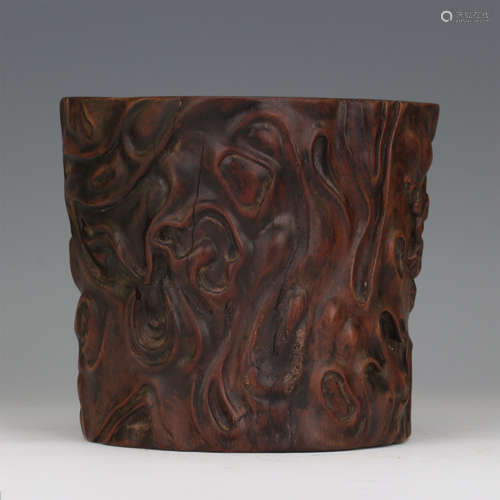 CHINESE AGALWOOD CARVED BRUSH POT