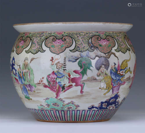 CHINESE PORCELAIN FAMILLE ROSE FIGURES FISH BOWL