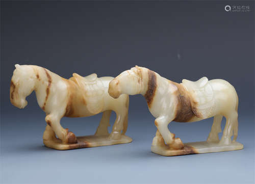 TWO CHINESE ANCIENT JADE HORSES