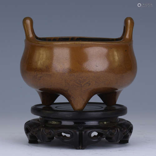 CHINESE BRONZE TRIPLE FEET ROUND CENSER