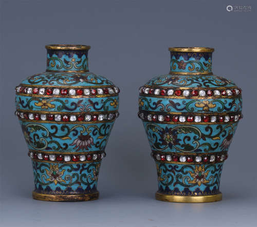 PAIR OF CHINESE CLOISONNE FLOWER VASES