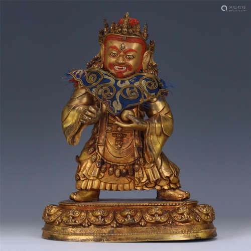 TIBETAN GILT BRONZE STANDING GOD OF WEALTH