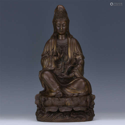 CHINESE BRONZE SEATED GUANYIN REPUBLIC PERIOD