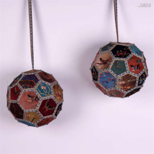 PAIR OF CHINESE EMBROIDERY BALLS