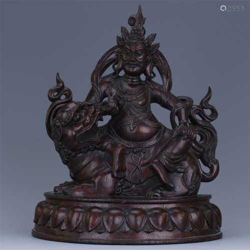 CHINESE WOOD CARVED SEATED GOD OF WEALTH