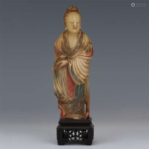 CHINESE COLOR SOAPSTONE STANDING GUANYIN