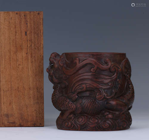 CHINESE YIXING ZISHA CLAY DRAGON BRUSH POT