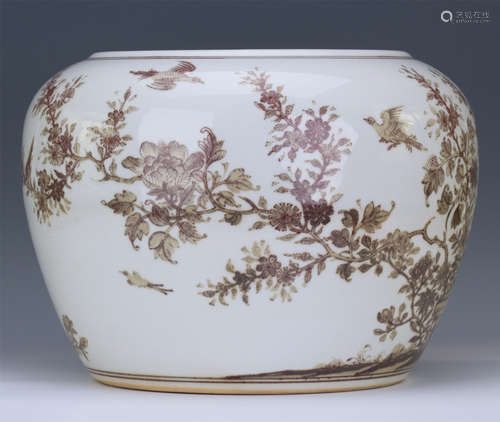 CHINESE PORCELAIN INK PAINTED FLOWER FISH BOWL