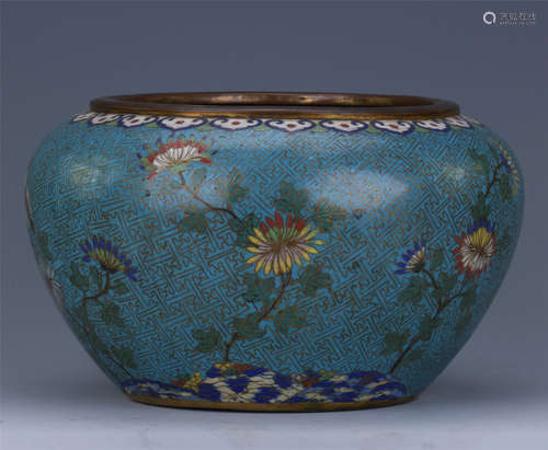 CHINESE CLOISONNE FLOWER FISH BOWL QING DYNASTY