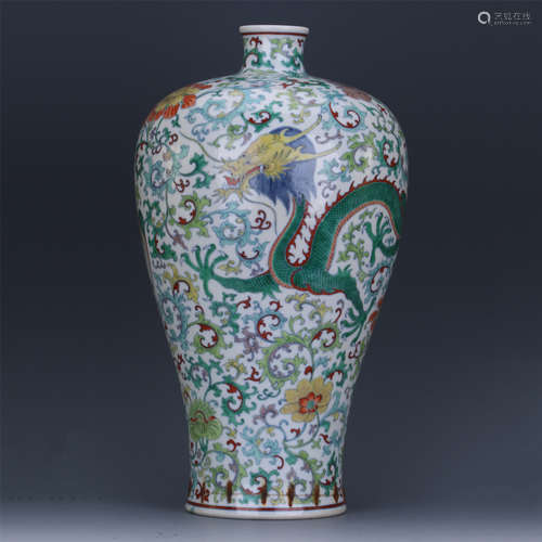 CHINESE PORCELAIN DOUCAI DRAGON AND PHOENIX MEIPING VASE