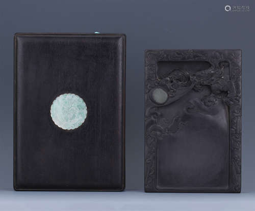 CHINESE DUAN STONE INKSTONE IN ROSEWOOD CASE