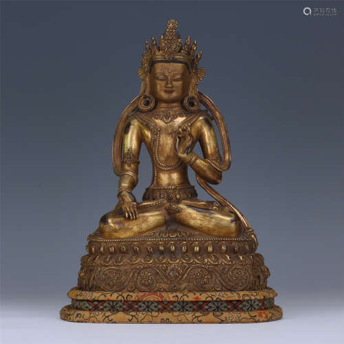 CHINESE GILT BRONZE SEATED MANJUSRI BODHISATTVA