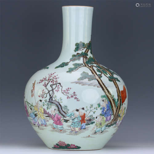 CHINESE PORCELAIN FAMILLE ROSE BOY PLAYING TIANQIU VASE