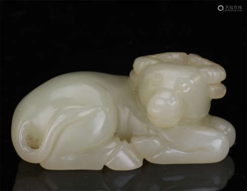 CHINESE CELADON JADE COUCHING OX PAPER WEIGHT