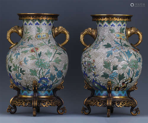 PAIR OF CHINESE CLOISONNE FLOWER VASES