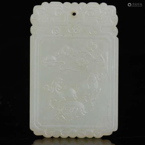 CHINESE WHITE JADE THREE RAMS PLAQUE