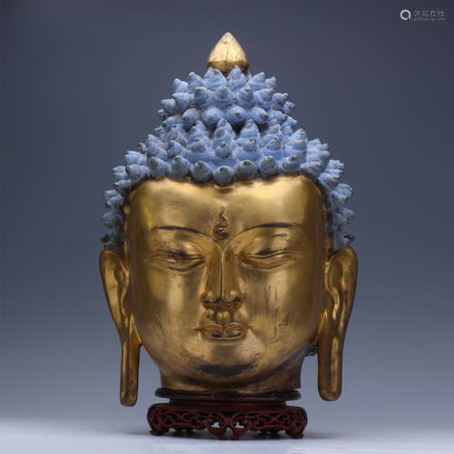 CHINESE GILT BRONZE BUDDHA HEAD