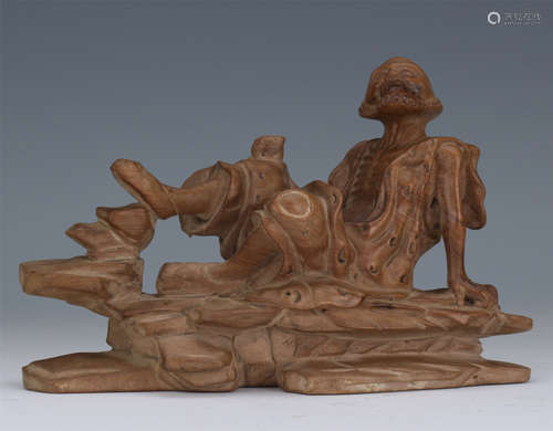 CHINESE WOOD CARVED SEATED LOHAN