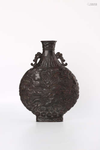 A Chinese Carved Zitan Vase