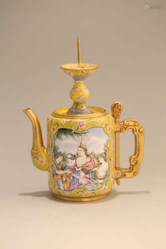 A Chinese Enamel Porcelain Tea Pot Shape Candle Holder
