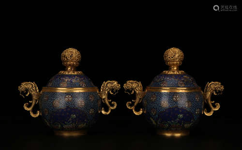 A Pair of Chinese Cloisonne Incense Burners