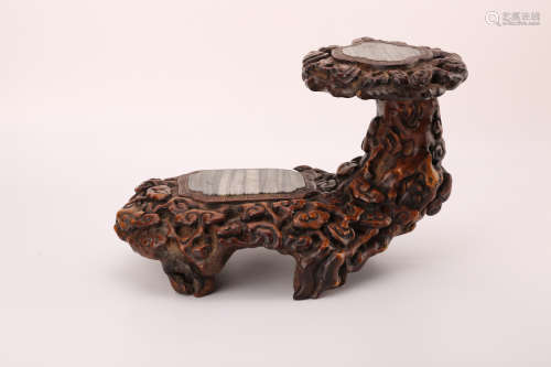 A Chinese Carved Huanghuali Ruyi-Shape Stand