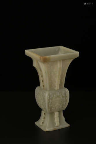 A Chinese Carved Jade Square Vase