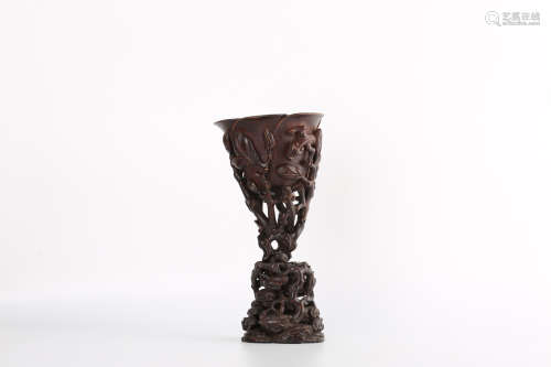 A Chinese Carved Chenxiang Cup Decoration