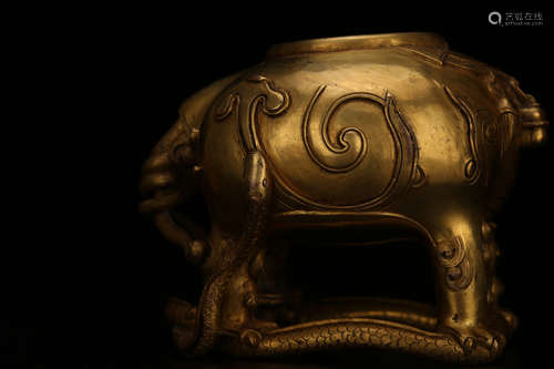 A Chinese Gilt Bronze Foo-Dog Incense Burner