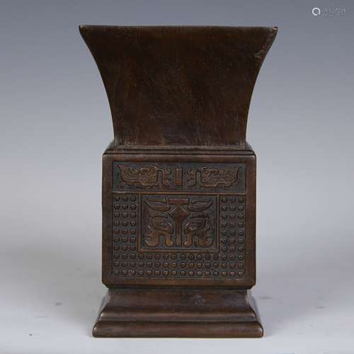 A Chinese Carved Zitan Square Vase