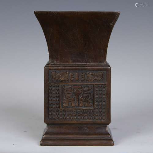 A Chinese Carved Zitan Square Vase