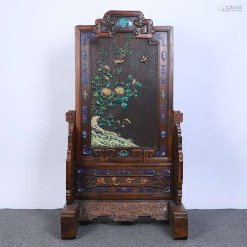 A Chinese Red Wood Carved Screen