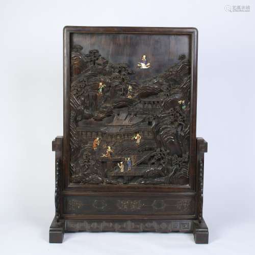 A Chinese Carved Zitan Screen