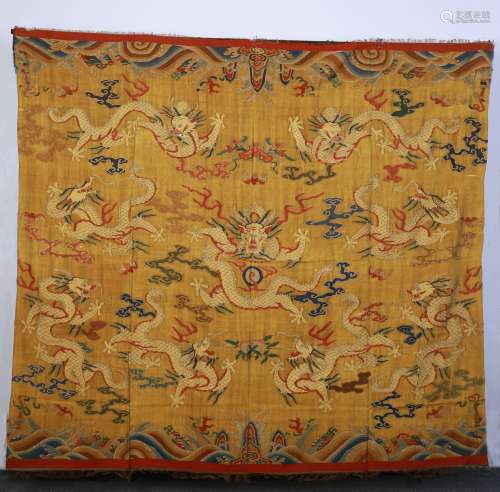 A Chinese Silk With Nine Dragons