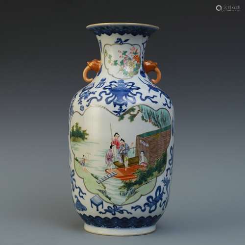 A Chinese Blue And White Famille-Rose Porcelain Vase