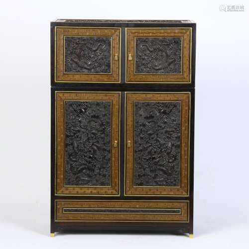 A Chinese Carved Zitan Book Case