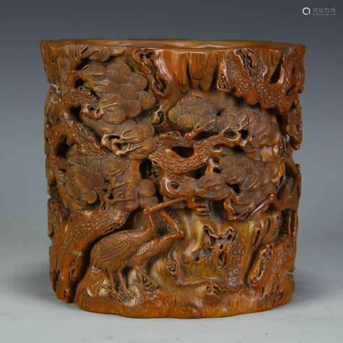 A Chinese Carved Bamboo Brush Pot