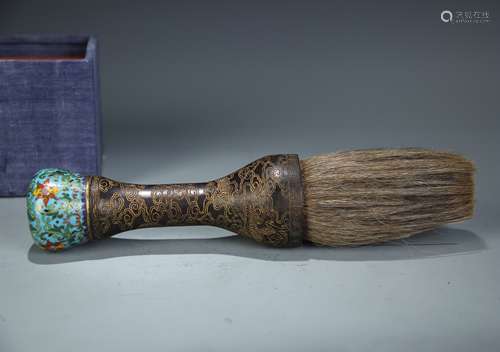 A Chinese Brush with Carved Zitan Handle and Cloisonne