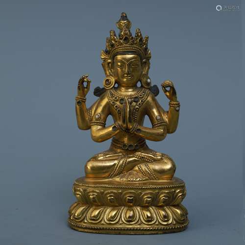 A Chinese Gilt Bronze Guanyin