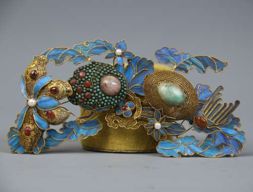 A Chinese Gilt Siver with Kingfisher Hair Accessories