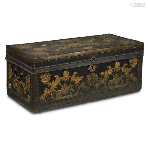 A RARE CHINESE EXPORT BRASS-MOUNTED TRUNK FOR THE MEXICAN MARKET