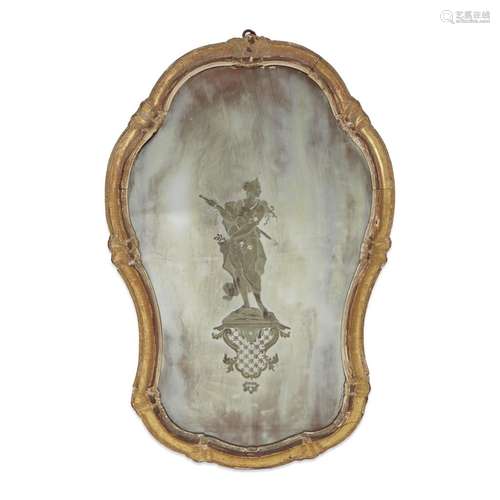 A PAIR OF VENETIAN ROCOCO CARVED GILTWOOD AND ETCHED GLASS SPECCHIERE