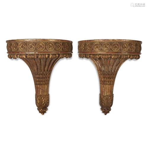 A LARGE PAIR OF NEOCLASSICAL CARVED GILTWOOD WALL BRACKETS