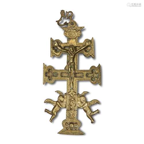 A SPANISH COLONIAL BRASS 'CRUZ DE CARVACA'