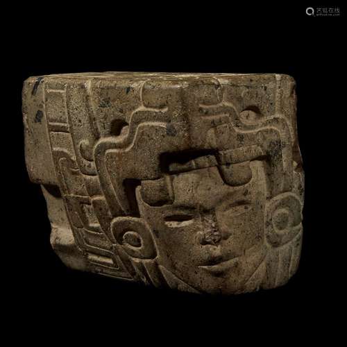 A MAYAN ARCHITECTURAL STONE FRAGMENT