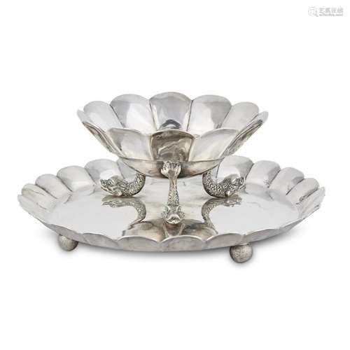 A MEXICAN COLONIAL STYLE SILVER NUT DISH