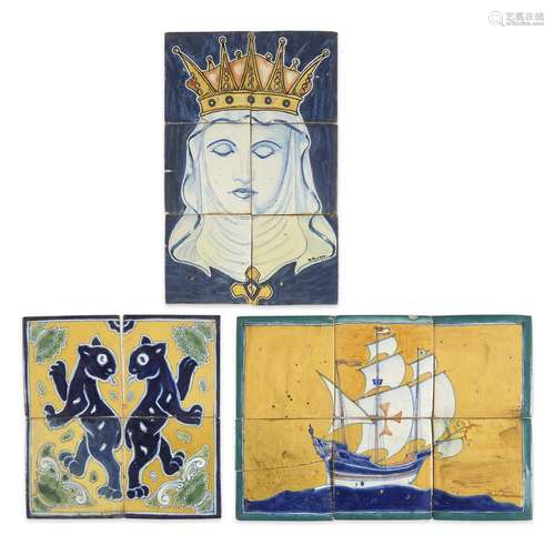 A GROUP OF THREE SPANISH AND MEXICAN PICTORIAL TIN-GLAZED TILES