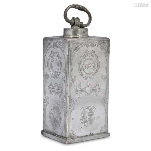 A NORTHERN EUROPEAN CHASED AND ENGRAVED PEWTER COOLER