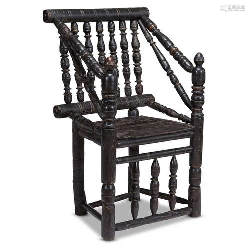 A WELSH ELIZABETHAN YEW OR OAK TURNERS THRONE CHAIR